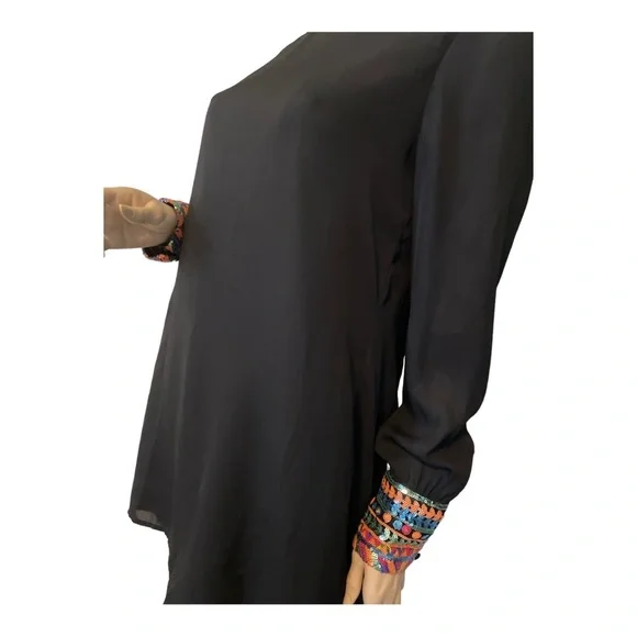 Multi Color Embellished Cuff Dress, Black, - Picture 4 of 5